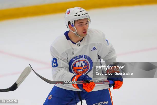 New York Islanders Defenseman David Quenneville skates during New York Islanders Mini Camp and the Blue and White Scrimmage on June 28 at Northwell...