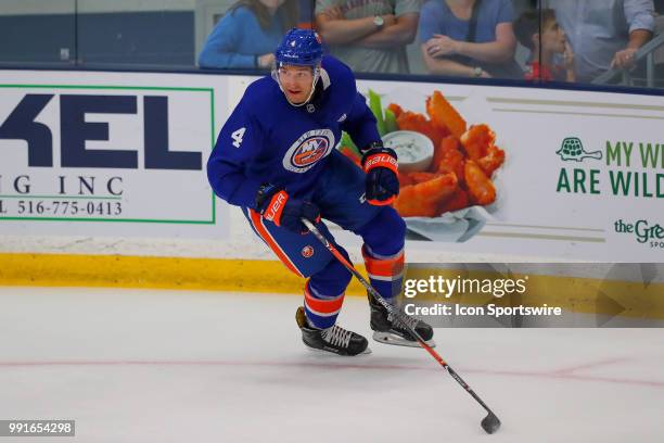 New York Islanders Defenseman Adam Brubacher skates during New York Islanders Mini Camp and the Blue and White Scrimmage on June 28 at Northwell...