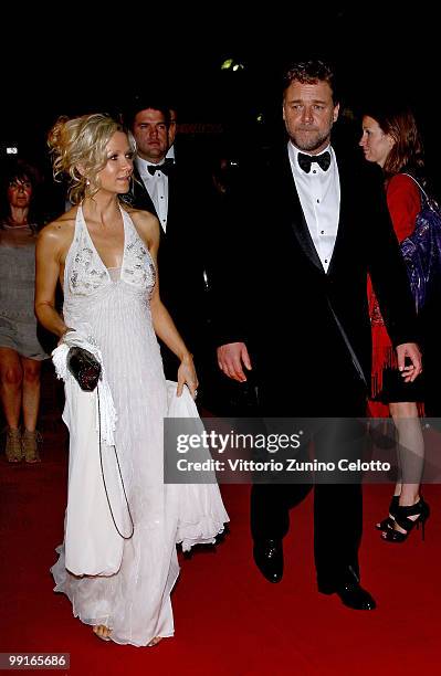 Danielle Spencer and Russell Crowe attend the 'Robin Hood' After Party at the Hotel Majestic during the 63rd Annual Cannes International Film...