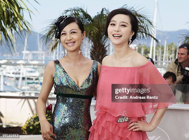 Li Feier and Fan BingBing attend the 'Chongqing Blues' Photocall at the Palais des Festivals during the 63rd Annual Cannes Film Festival on May 13,...