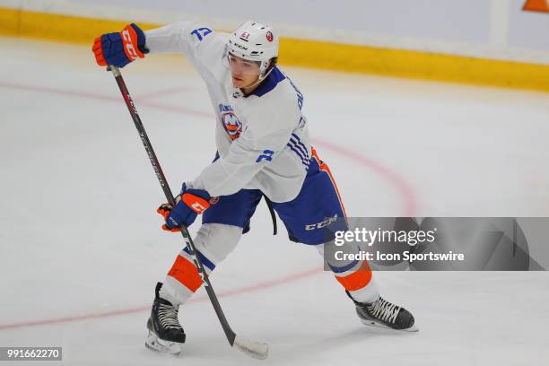 New York Islanders Forward Arnaud Durandeau skates during New York Islanders Mini Camp and the Blue and White Scrimmage on June 28 at Northwell...