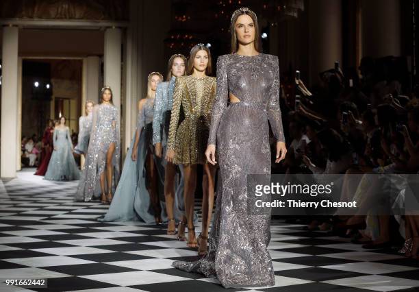 Alessandra Ambrosio walks the runway during the Zuhair Murad Haute Couture Fall Winter 2018/2019 show as part of Paris Fashion Week on July 4, 2018...