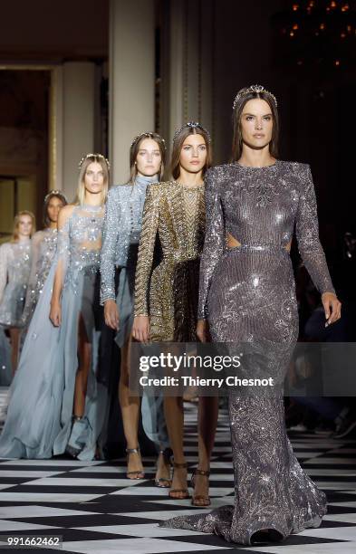 Alessandra Ambrosio walks the runway during the Zuhair Murad Haute Couture Fall Winter 2018/2019 show as part of Paris Fashion Week on July 4, 2018...