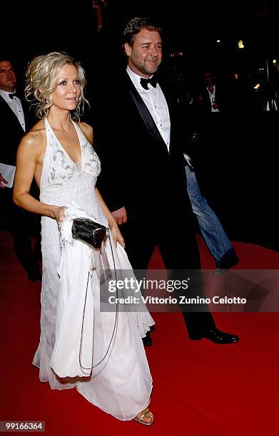 Danielle Spencer and Russell Crowe attend the 'Robin Hood' After Party at the Hotel Majestic during the 63rd Annual Cannes International Film...