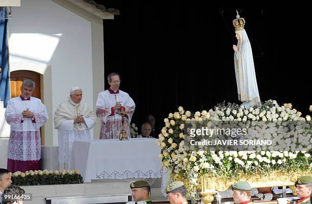 Pope Benedict XVI celebrates a mass the Fatima's Sanctuary in Fatima on May 13, 2010. Pilgrims flooded the shrine of Fatima, many after spending the...