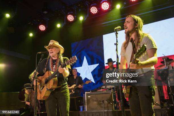 Singer-songwriter Willie Nelson and Lukas Nelson perform in concert at 3TEN ACL Live on July 3, 2018 in Austin, Texas.