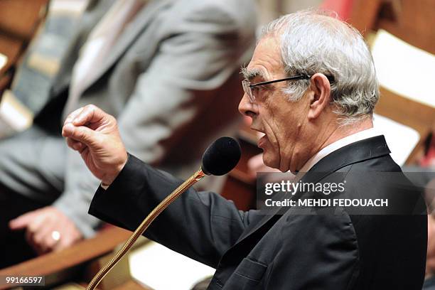 French Socialist MP Henri Emmanuelli takes part in the debate during the session of questions to the government, on May 12, 2010 at the National...