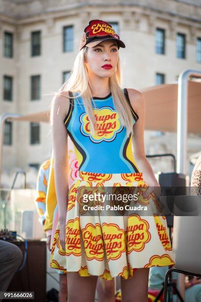Model walks the runway at the Maya Hansen show during the Mercedes Benz Fashion Week at NH Gran Via Hotel on July 4, 2018 in Madrid, Spain.