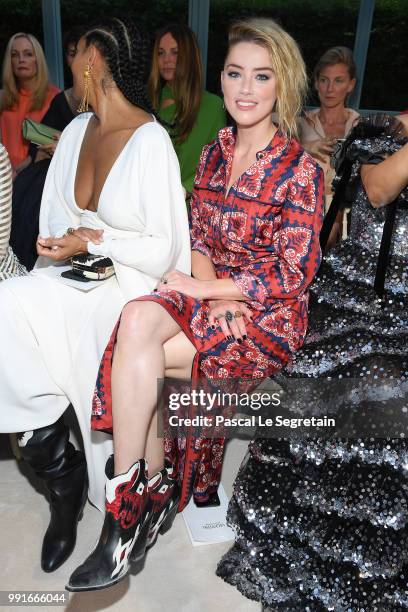 Amber Heard attends the Valentino Haute Couture Fall Winter 2018/2019 show as part of Paris Fashion Week on July 4, 2018 in Paris, France.