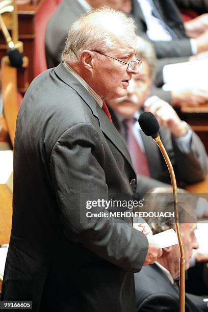 French UMP right-wing ruling party MP Yves Fromion participates in the debate during the session of questions to the government, on May 12, 2010 at...