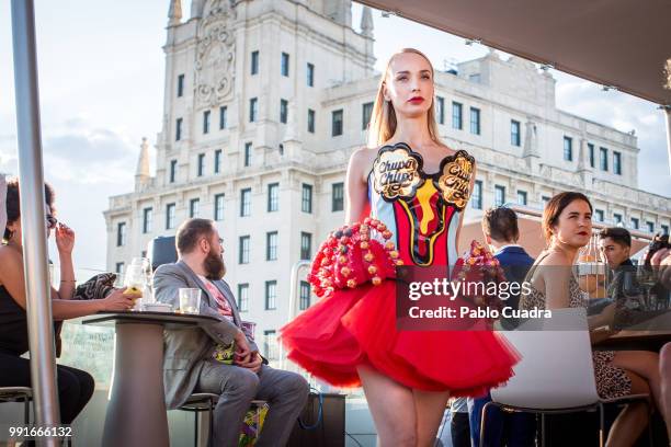 Model walks the runway at the Maya Hansen show during the Mercedes Benz Fashion Week at NH Gran Via Hotel on July 4, 2018 in Madrid, Spain.