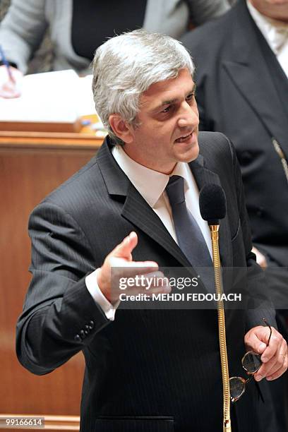 French Defense Minister Herve Morin answers during the session of questions to the government, on May 12, 2010 at the National Assembly in Paris,...