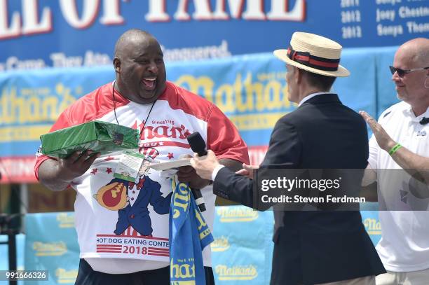 Badlands Booker attends Nathan's Hot Dog Eating Contest on July 4, 2018 in the Coney Island neighborhood of the Brooklyn borough of New York City.