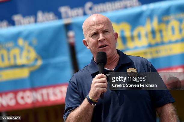 Commissioner James P. O'Neill attends the Nathan's Hot Dog Eating Contest on July 4, 2018 in the Coney Island neighborhood of the Brooklyn borough of...