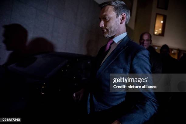The German federal chairman Christian Lindner of the party FDP leaves the state representation of Baden-Wuerttenberg in Berlin, Germany, 19 November...