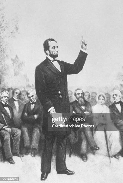 An engraving of Abraham Lincoln's Gettysburg Address on 19 November 1863.