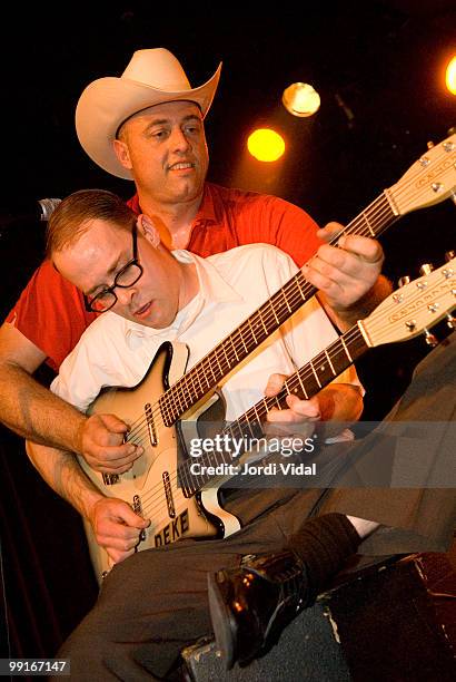 Deke Dickerson and Crazy Joe Tritschler perform on stage at Sala Apolo on March 13, 2008 in Barcelona, Spain. They play a Danelectro twin necked...