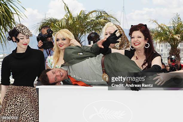 Mimi Le Meaux , Kitten On The Keys, Julie Atlas Muz, Roky Roulette and guests attend the 'On Tour' Photocall at the Palais des Festivals during the...