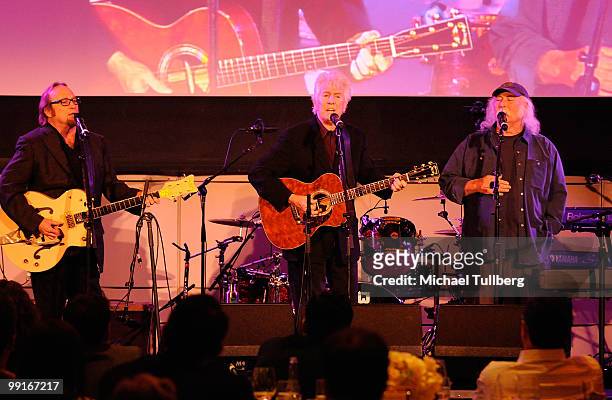 Musicians Stephen Stills, Graham Nash and David Crosby of Crosby, Stills & Nash perform at the Second Annual "Dream, Believe, Achieve" Gala to...
