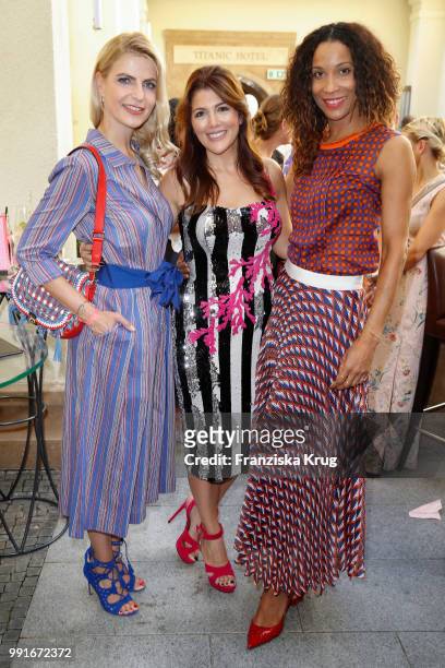 Tanja Buelter, Sedef Ayguen and Annabelle Mandeng during the GRAZIA Pink Hour at Titanic Hotel on July 4, 2018 in Berlin, Germany.