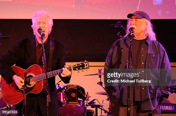 Musicians Graham Nash and David Crosby of Crosby, Stills & Nash perform at the Second Annual "Dream, Believe, Achieve" Gala to benefit ICEF Public...
