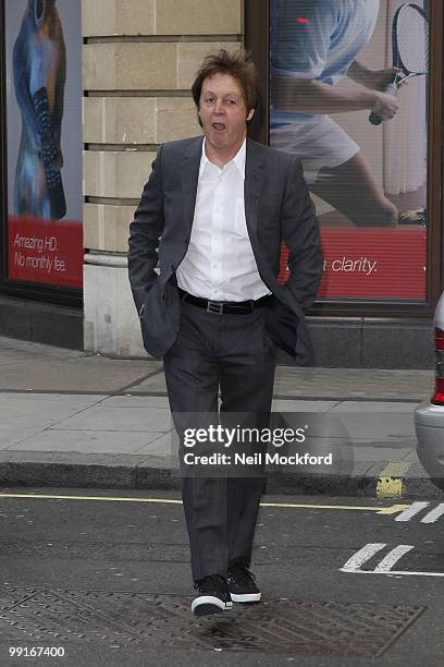 Sir Paul McCartney arriving at BBC Radio One on May 13, 2010 in London, England.