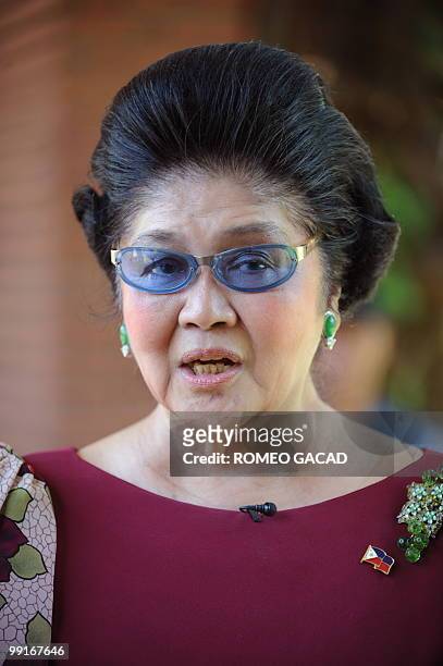 Philippine former first lady Imelda Marcos speaks to supporters in Laoag city, northern province of Ilocos Norte, on May 13 following her election to...