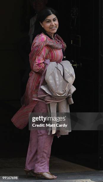 Conservative Party Chairman, Baroness Warsi, arrives at 10 Downing Street for the first Cabinet meeting of the new coalition government on May 13,...