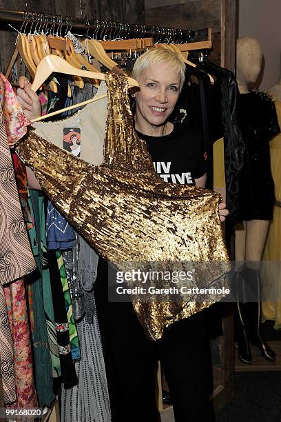 Annie Lennox attends the launch photocall for The Oxfam Curiosity Shop which includes items donated by celebrities at Selfridges on May 13, 2010 in...