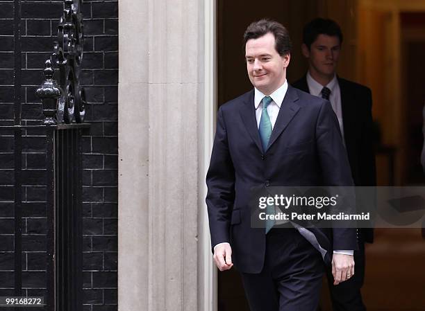 Chancellor of The Exchequer George Osborne leaves Number 10 Downing Street after attending his first full Cabinet meeting on May 13, 2010 in London,...