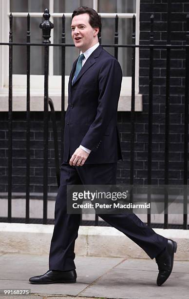Chancellor of The Exchequer George Osborne leaves Number 10 Downing Street after attending his first full Cabinet meeting on May 13, 2010 in London,...