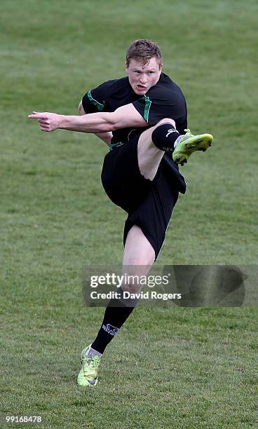 Chris Ashton kicks the ball upfield during the Northampton Saints training session held at Franklin's Gardens on May 13, 2010 in Northampton, England.