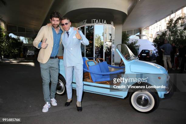 Carlo Borromeo and Lapo Elkann attend HAPPY BIRTHDAY FIAT 500 Event in Milan on July 4, 2018 in Milan, Italy.