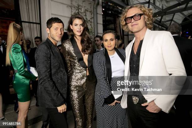 Evangelo Bousis, Vanessa Moody, Sheikha Aisha and Peter Dundas attend the amfAR Paris Dinner at The Peninsula Hotel on July 4, 2018 in Paris, France.