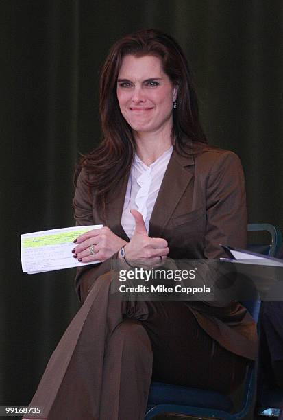 Actress Brooke Shields celebrates the MOTHERS act, legislation on postpartum depression, which was included in the federal health insurance reform...