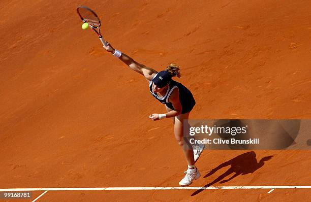 Samantha Stosur of Australia serves against Patty Schnyder of Switzerland in their third round match during the Mutua Madrilena Madrid Open tennis...