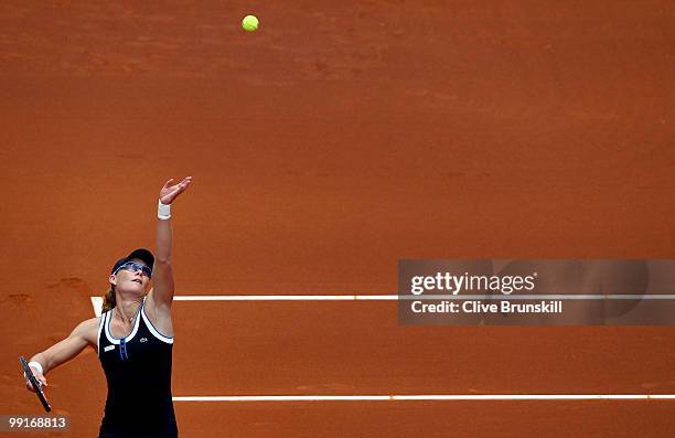 Samantha Stosur of Australia serves against Patty Schnyder of Switzerland in their third round match during the Mutua Madrilena Madrid Open tennis...