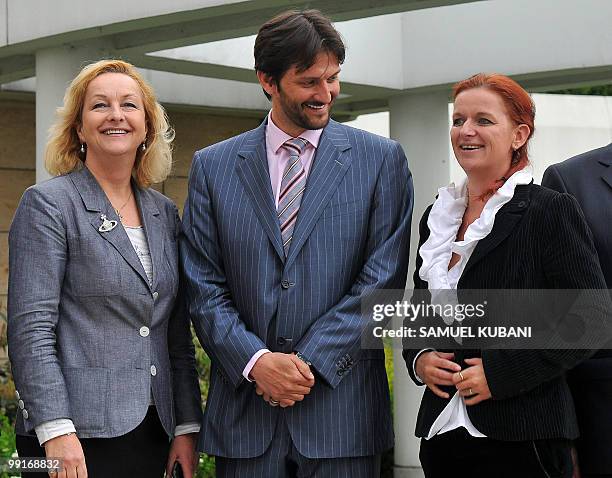 Slovakia's Interior Minister Robert Kalinak poses next Austria Federal Minister of the Interior Maria Theresia Fekter and Czech deputy interior...