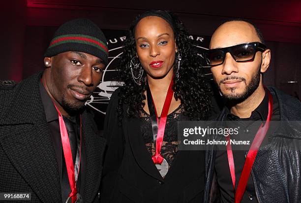 Nate "Danja" Hill, Angela Hunte, and Swizz Beatz attend the 2010 SESAC New York Music Awards at the IAC Building on May 12, 2010 in New York City.