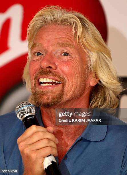 Virgin Group founder Richard Branson speaks during a press conference at the Museum of Islamic Art in Doha on May 13, 2010. Branson made a splash at...