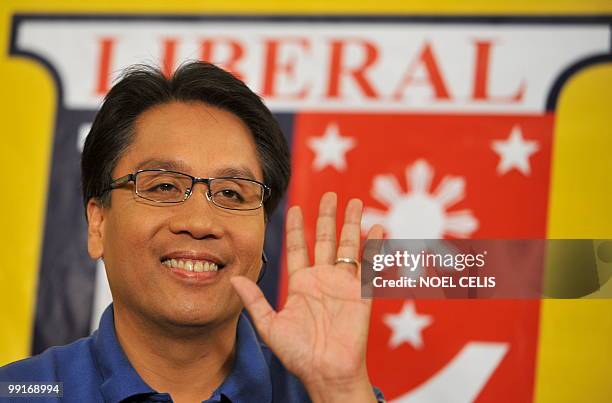 Liberal Party vice presidential candidate Manuel Roxas gestures during a press conference in Quezon City, east of Manila on May 13, 2010. Roxas is...