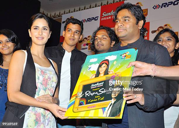 Rahman and Katrina Kaif at the launch of a kids music album in Mumbai on May 12, 2010.