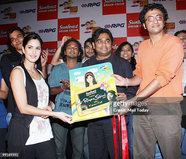 Rahman and Katrina Kaif at the launch of a kids music album in Mumbai on May 12, 2010.