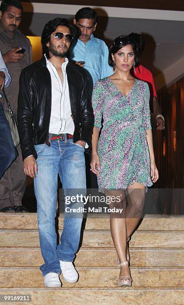 Ritesh Deshmukh and Lara Dutta during an IIFA press conference in Mumbai on May 12, 2010.