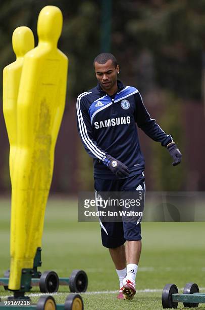Ashley Cole of Chelsea during a training session at the Cobham training ground on May 13, 2010 in Cobham, England.