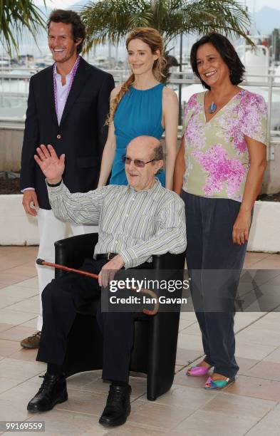 Actor Ricardo Trepa, actresses Pilar Lopez and Ana Maria Magalhaes with director Manoel De Oliveira attend the 'The Strange Case Of Angelica'...