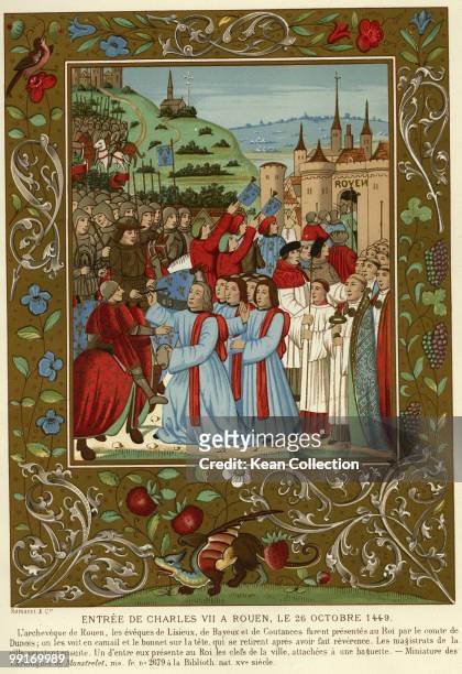 Illustration depicting the entrance of Charles VII, King of France into Rouen, France, 26 October 1449.