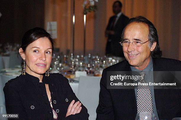 Spanish singer Joan Manuel Serrat and his wife Josefina seen during the 'La Vanguardia' newspaper 25th anniversary gala on April 20, 2006 in...
