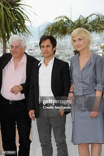 Camera d'Or Jury President Gael Garcia Bernal with jury member Charlotte Lipinska attend the 'Camera d'Or Jury' Photocall at the Palais des Festivals...