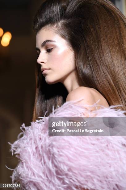 Kaia Gerber walks the runway during the Valentino Haute Couture Fall Winter 2018/2019 show as part of Paris Fashion Week on July 4, 2018 in Paris,...